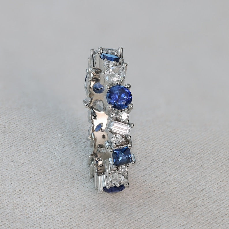 Mixed-Cut Sapphire and Diamond Eternity Ring