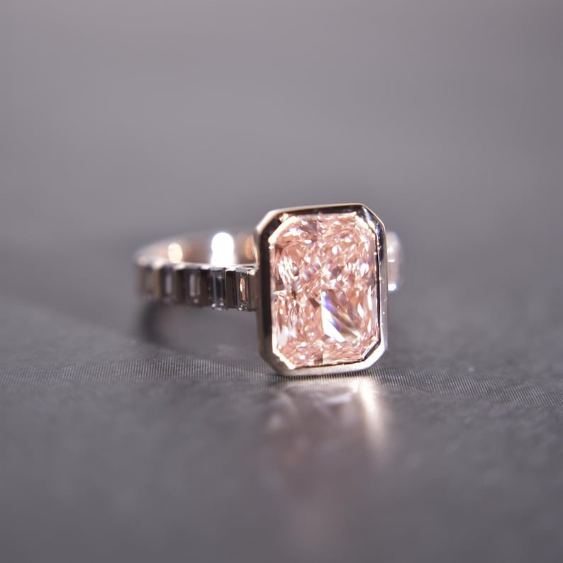 Fancy Radiant Cut Pink Lab Grown Diamond Engagement Ring