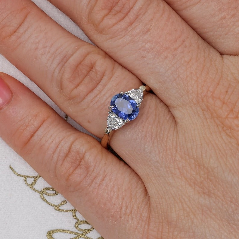 Oval Sapphire and Diamond Trillion Engagement Ring