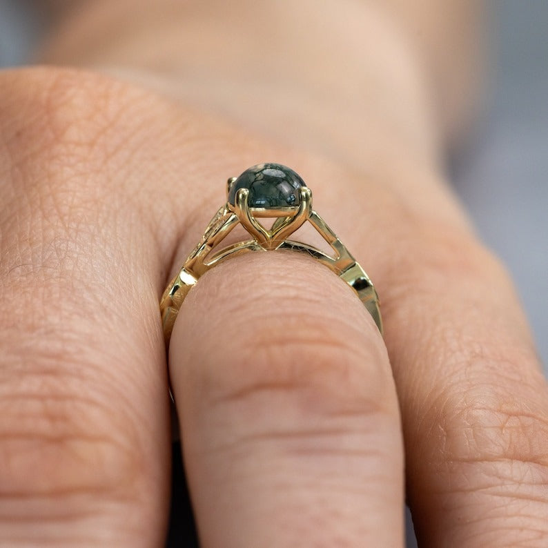 Moss Agate Celtic Engagement Ring