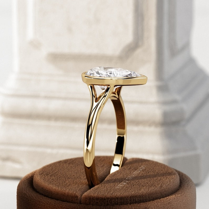 Carat E VVS2 Pear Lab Grown Diamond Bezel Set Ring