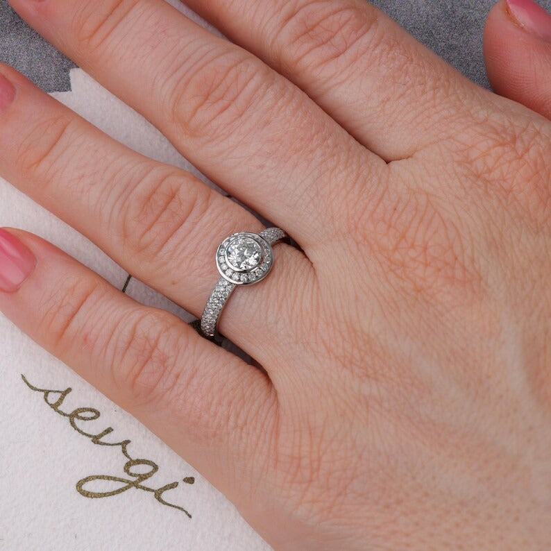 Bezel Halo Diamond Engagement Ring
