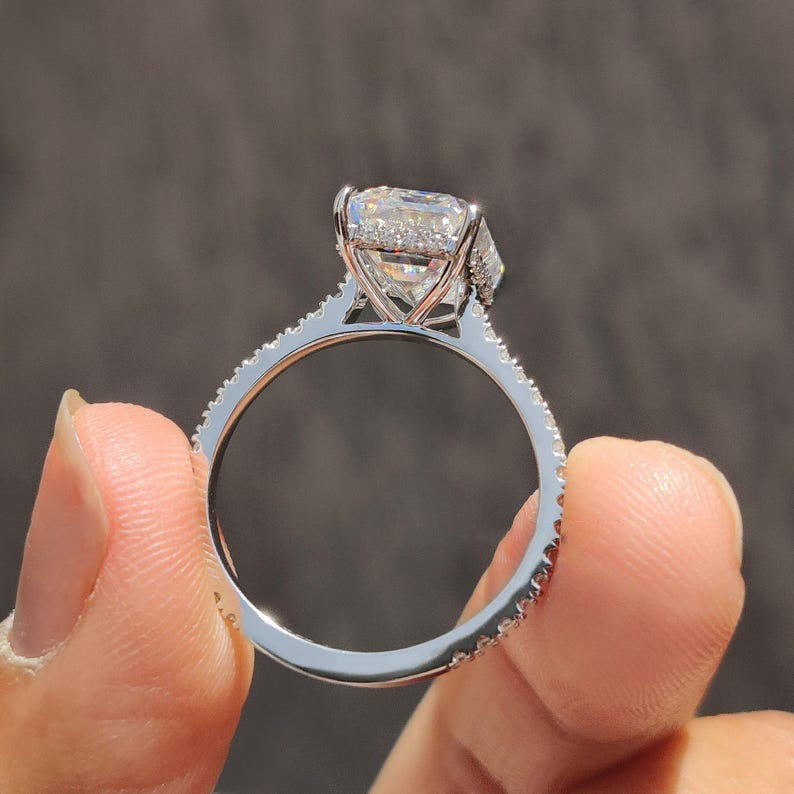 Emerald Cut Lab Grown Diamond Pave Engagement Ring