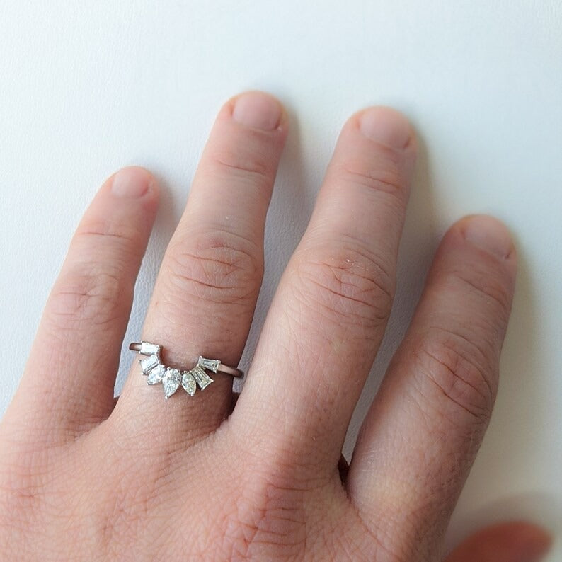 Art Deco Diamond Contour Wedding Band