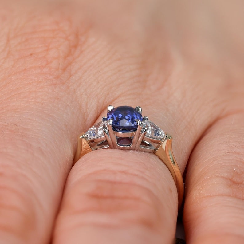 Oval Sapphire and Diamond Trillion Engagement Ring
