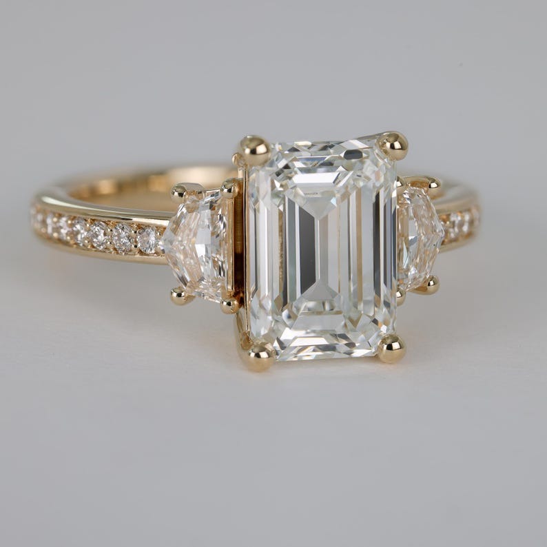Emerald Cut Three Stone Diamond Engagement Ring -
