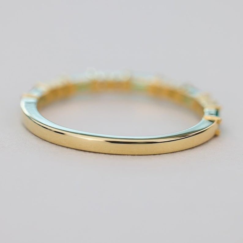 Emerald Baguette and Diamond Alternating Eternity Ring