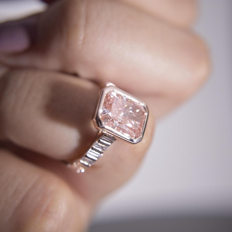 Fancy Radiant Cut Pink Lab Grown Diamond Engagement Ring
