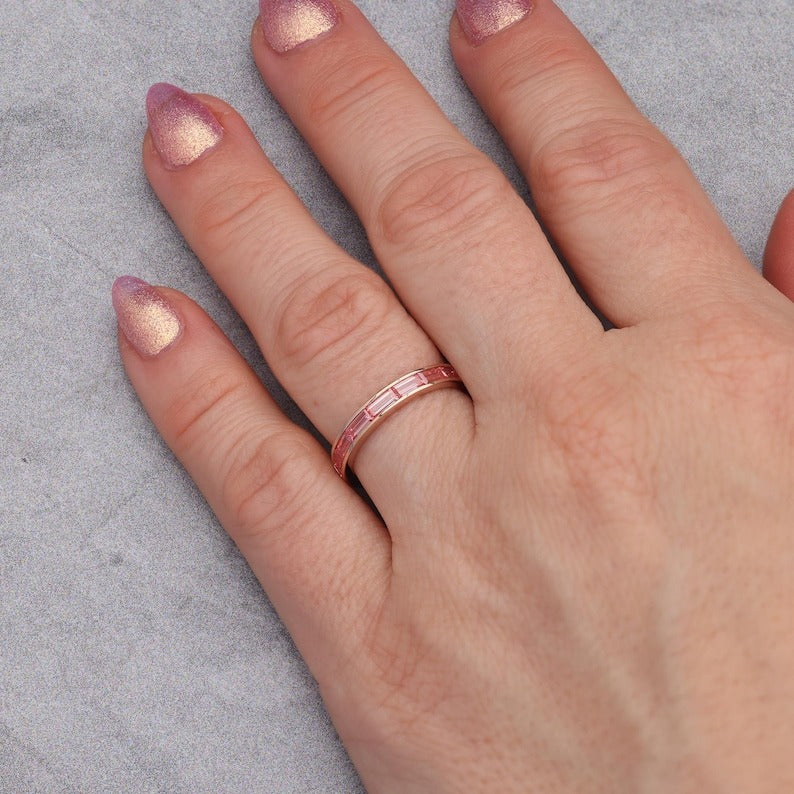 Channel Set Pink Diamond Baguette Eternity Ring