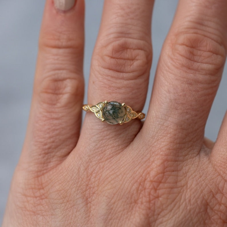 Moss Agate Celtic Engagement Ring