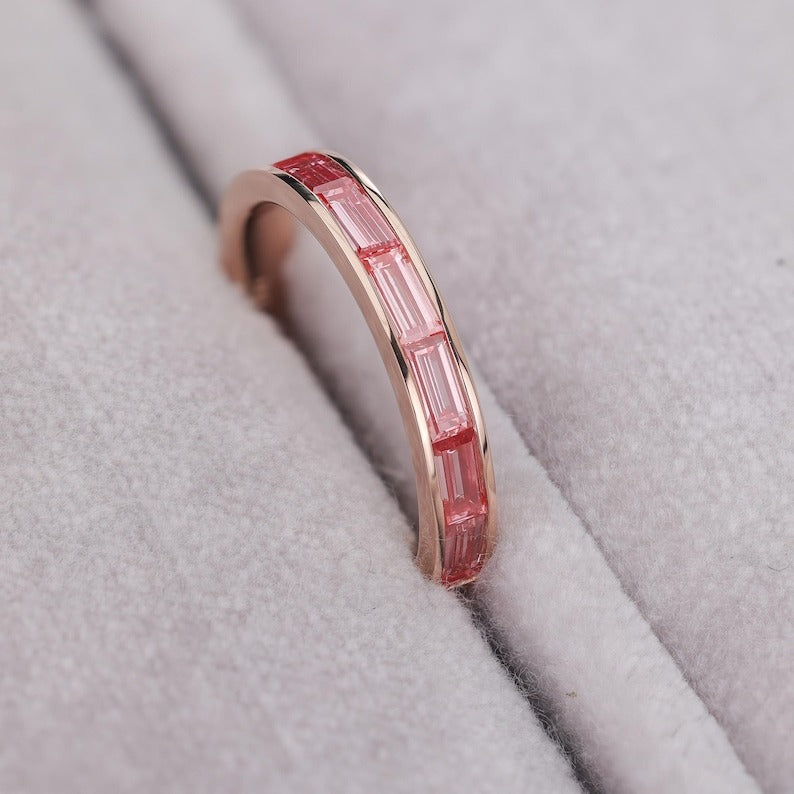 Channel Set Pink Diamond Baguette Eternity Ring