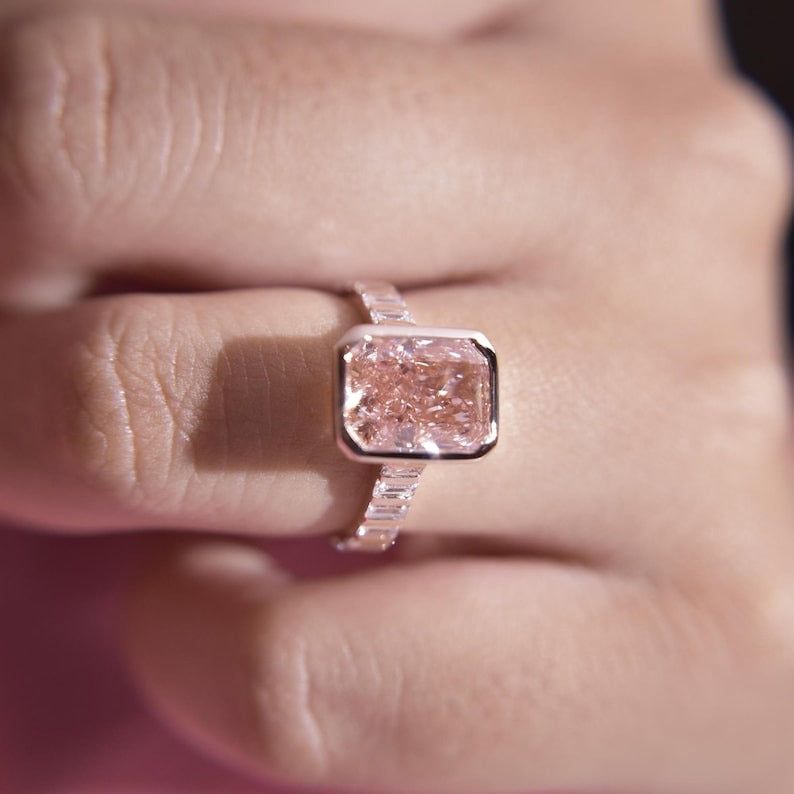 Fancy Radiant Cut Pink Lab Grown Diamond Engagement Ring