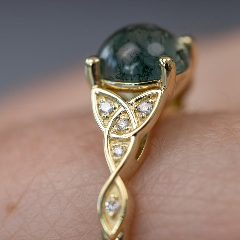 Moss Agate Celtic Engagement Ring