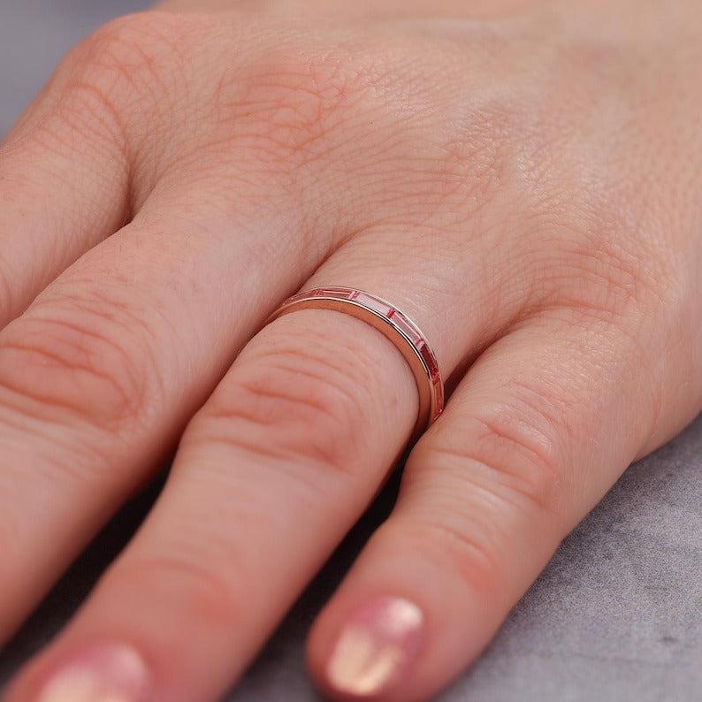 Channel Set Pink Diamond Baguette Eternity Ring