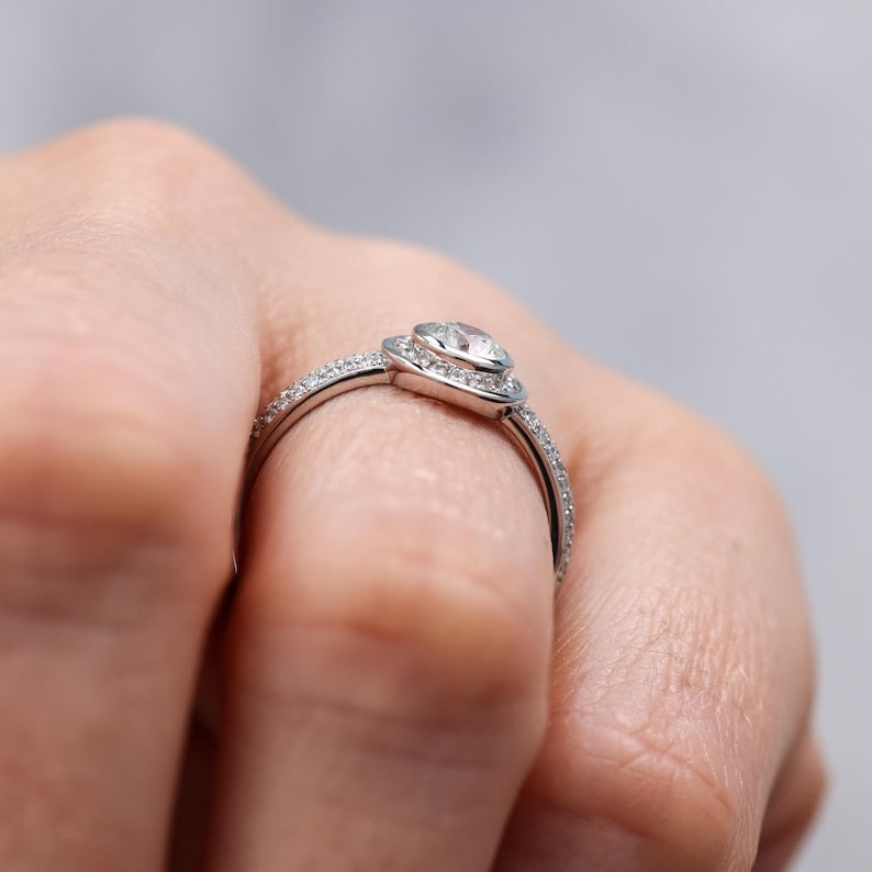 Bezel Halo Diamond Engagement Ring