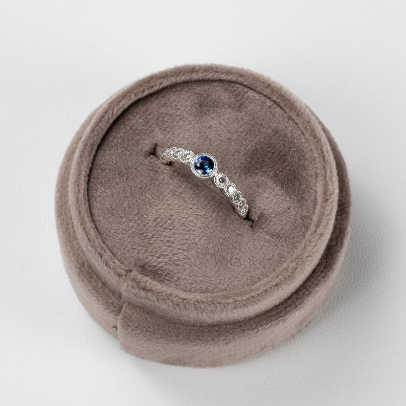 Sapphire Diamond Milgrain Engagement Ring