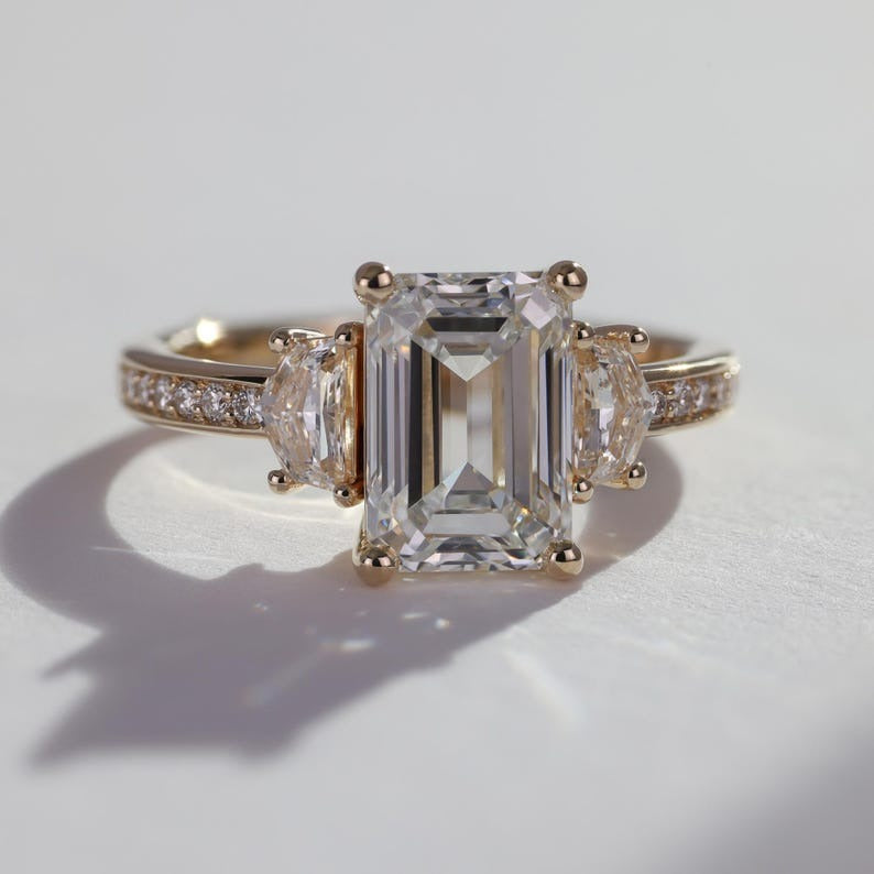 Emerald Cut Three Stone Diamond Engagement Ring -