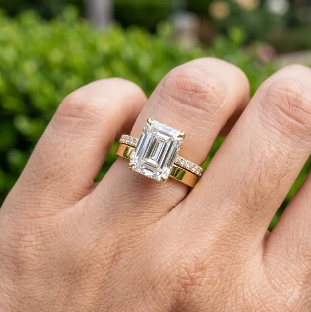 3CT Emerald Cut E VVS2/VS1 LabGrown Diamond Ring Set IGI Certified | Two Ring Bridal Set | Engagement Ring Set | Minimalist Wedding Stack