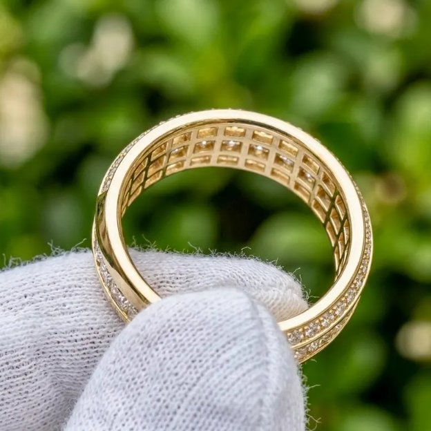 Luxury 7MM width Princess Cut Lab Grown Diamond Eternity Band, 3/4 Triple Row Diamond Wedding Ring, Channel Set Gold Anniversary Band