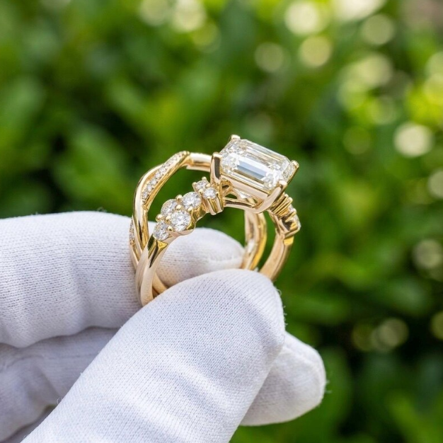 3 CT Princess Cut E VVS2/VS1 Lab Grown Diamond Ring IGI Certified, Twisted Split Shank Engagement Ring, Unique Bridal Ring