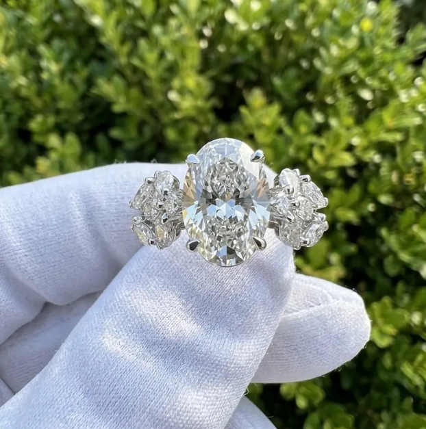 3 CT Oval Cut E VVS2/VS1 Lab Grown Diamond Engagement Ring | IGI Certified Diamond | Floral Halo Diamond Ring | Solid Gold Bridal Ring