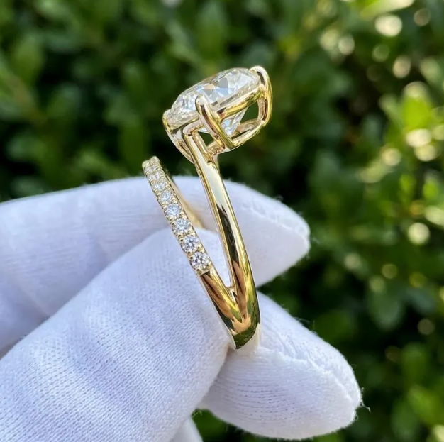 2-3 CT IGI Certified E VVS2/VS1 Pear Shape Lab Grown Diamond Engagement Ring | Bypass Pavé Band | 10k 14k 18k Gold or Platinum or silver