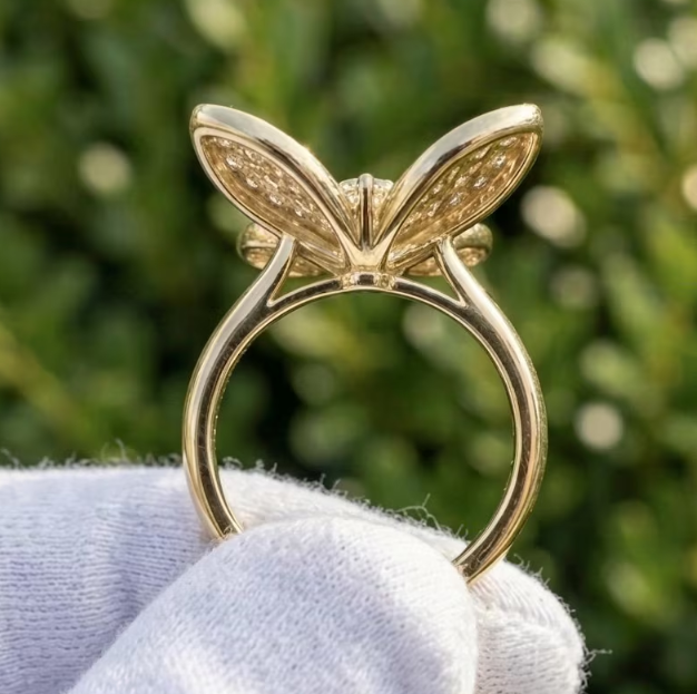 E VVS2 Lab Grown Marquise Diamond Butterfly Ring, Imperial Spark Butterfly Diamond Ring, Unique Nature Inspired Statement Ring