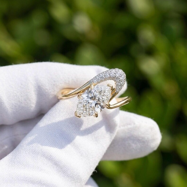 2CT/3CT Marquise Cut E VVS2/VS1 LabGrown Diamond Bridal Ring Set | IGI Certified LabGrown Diamond Engagement Ring & Matching Wedding Band