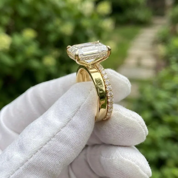 3CT Emerald Cut E VVS2/VS1 LabGrown Diamond Ring Set IGI Certified | Two Ring Bridal Set | Engagement Ring Set | Minimalist Wedding Stack