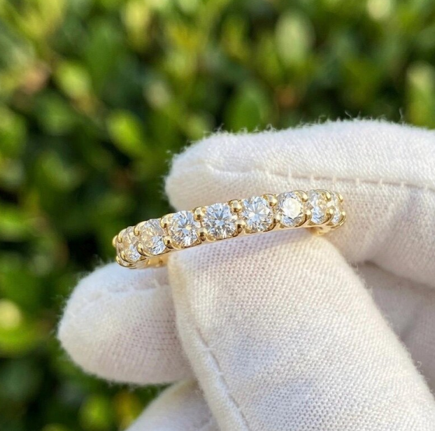 3CTW Round Lab Grown Diamond 3.5mm Width Eternity Band Ring | Round Cut Shared Prong Wedding Band | Minimalist Stackable Anniversary Ring