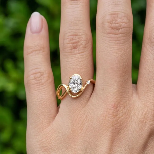 2CT / 3CT / 4CT Oval Cut E VVS2 / VS1 Lab Grown Diamond Engagement Ring | IGI Certified Diamond Ring | Unique Twisted Gold Ring