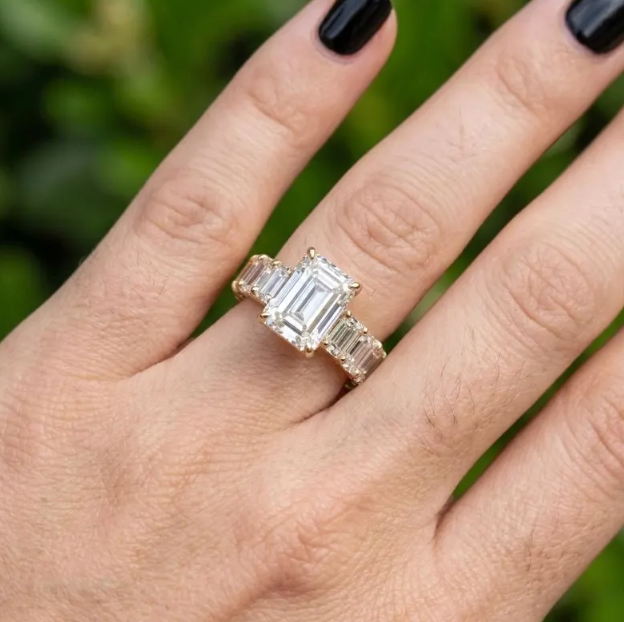 6CTW Emerald Labgrown Diamonds | 3CT Emerald Cut IGI Certified E VVS2/VS1 Lab Grown Diamond Engagement Ring | Multi Emerald Cut Band Ring