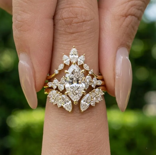 3 Ring E VVS2/VS1 Marquise Diamond Bridal Set | 2CT-3CT-4CT IGI Certified Marquise Lab Grown Diamond Ring Set | Matching Wedding Band Set