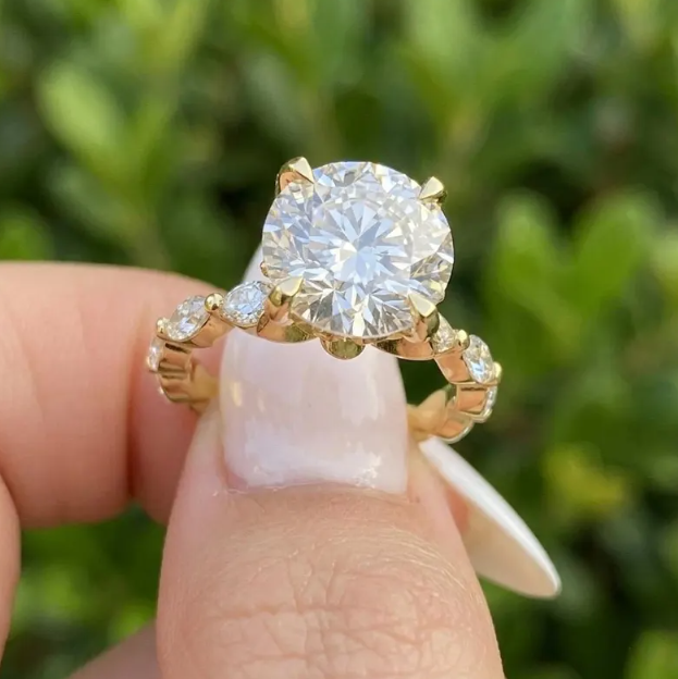 3CT 4CT 5CT Round E VVS2/VS1 Lab Grown Diamond Engagement Ring | IGI Certified Solitaire Ring | Marquise Side Diamond Band | Promise Ring