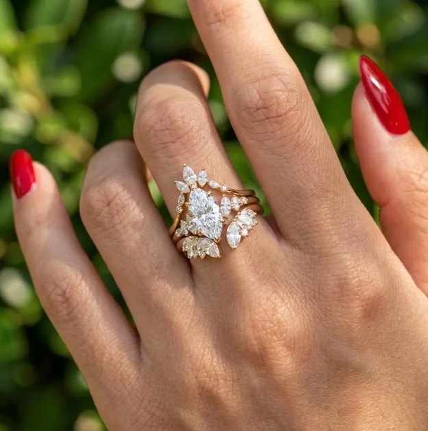 3 Ring E VVS2/VS1 Marquise Diamond Bridal Set | 2CT-3CT-4CT IGI Certified Marquise Lab Grown Diamond Ring Set | Matching Wedding Band Set