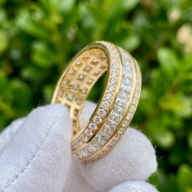 Luxury 7MM width Princess Cut Lab Grown Diamond Eternity Band, 3/4 Triple Row Diamond Wedding Ring, Channel Set Gold Anniversary Band