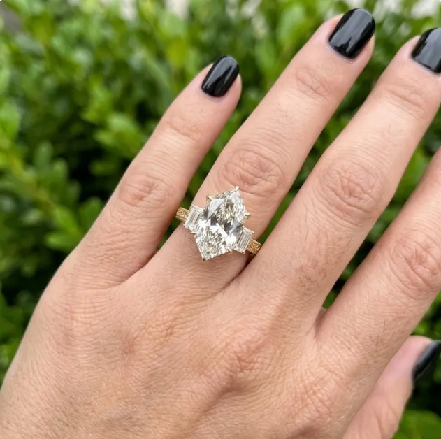 4 CT Dutch Marquise Cut Lab Grown Diamond Ring IGI Certified | Three Stone Engagement Ring with 1.50 CT Lab Grown Emerald Cut Side Diamonds