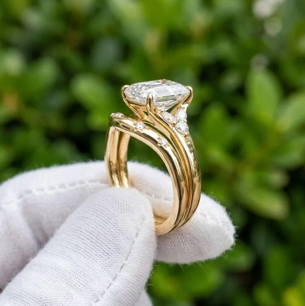 3 CT Oval Cut E VVS2/VS1 Lab Grown Diamond Bridal Set IGI Certified | Pear Side Stone Engagement Ring Set | Unique Two Ring Set