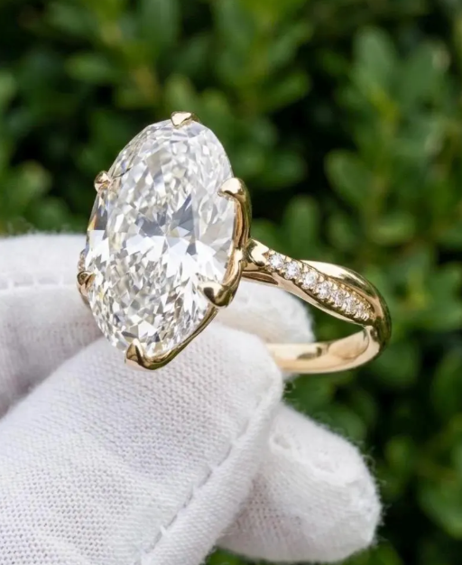 3 Ring Bridal Set with 3 CT Oval E VVS2/VS1 IGI Certified Lab Grown Diamond | Gold Twisted Engagement Ring with Matching Wedding Bands