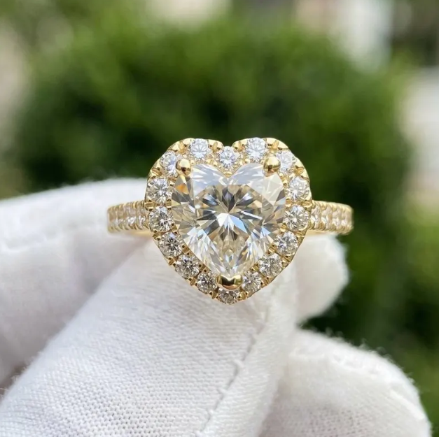 3 CT Heart Cut E VVS2/VS1 Lab Grown Diamond Ring IGI Certified | Halo Engagement Ring | Romantic Heart Shape Promise Ring