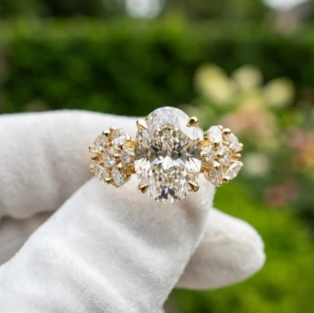 3 CT Oval Cut E VVS2/VS1 Lab Grown Diamond Engagement Ring | IGI Certified Diamond | Floral Halo Diamond Ring | Solid Gold Bridal Ring