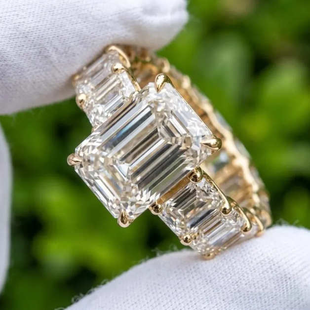 6CTW Emerald Labgrown Diamonds | 3CT Emerald Cut IGI Certified E VVS2/VS1 Lab Grown Diamond Engagement Ring | Multi Emerald Cut Band Ring