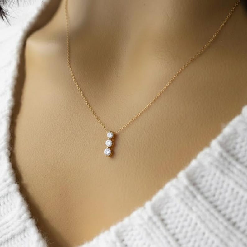 Three Stone Diamond Drop Necklace