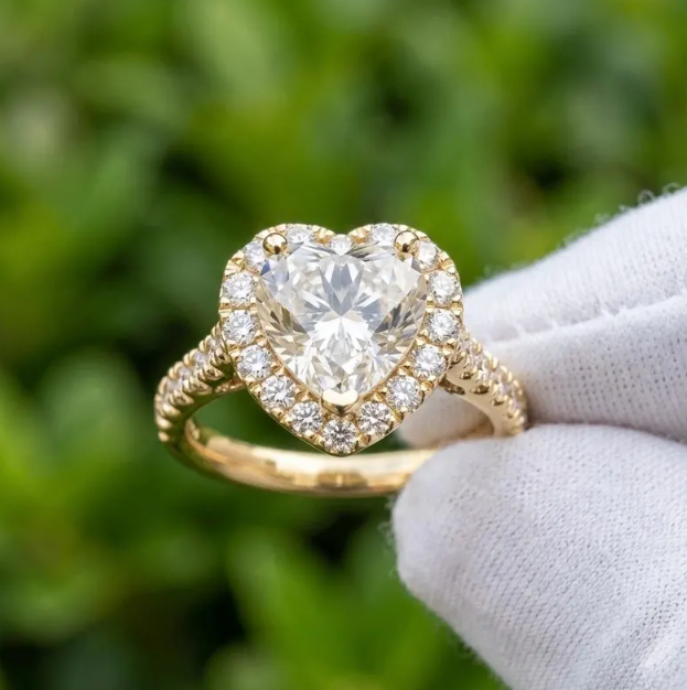 3 CT Heart Cut E VVS2/VS1 Lab Grown Diamond Ring IGI Certified | Halo Engagement Ring | Romantic Heart Shape Promise Ring