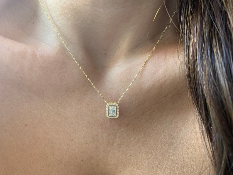 Gold Baguette CZ Necklace