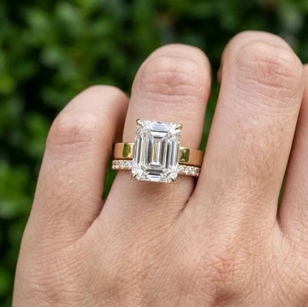 3CT Emerald Cut E VVS2/VS1 LabGrown Diamond Ring Set IGI Certified | Two Ring Bridal Set | Engagement Ring Set | Minimalist Wedding Stack