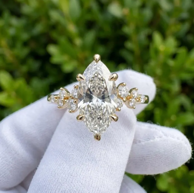3 Ring E VVS2/VS1 Marquise Diamond Bridal Set | 2CT-3CT-4CT IGI Certified Marquise Lab Grown Diamond Ring Set | Matching Wedding Band Set