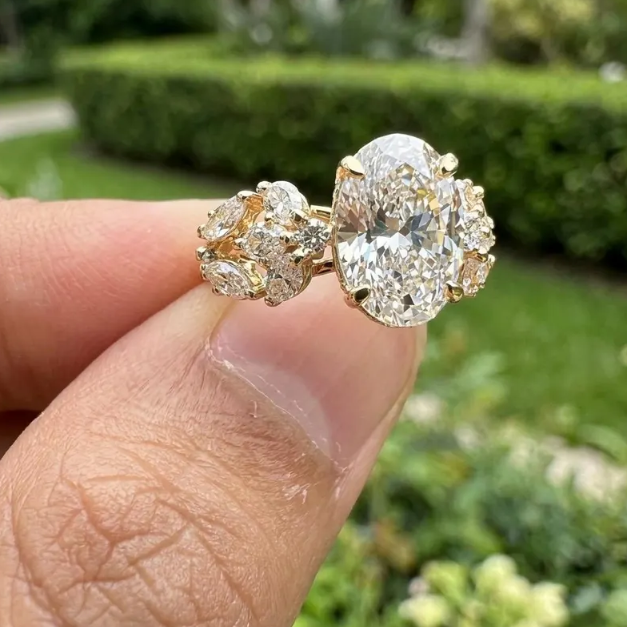 3 CT Oval Cut E VVS2/VS1 Lab Grown Diamond Engagement Ring | IGI Certified Diamond | Floral Halo Diamond Ring | Solid Gold Bridal Ring