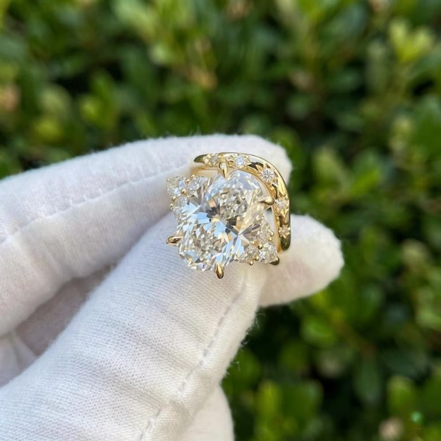 3 CT Oval Cut E VVS2/VS1 Lab Grown Diamond Bridal Set IGI Certified | Pear Side Stone Engagement Ring Set | Unique Two Ring Set