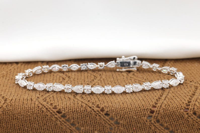 Multi Shape Diamond Moissanite Tennis Bracelet Round East West Marquise & Pear Diamond Bracelet Solid Gold Perfect Anniversary Gift For Her